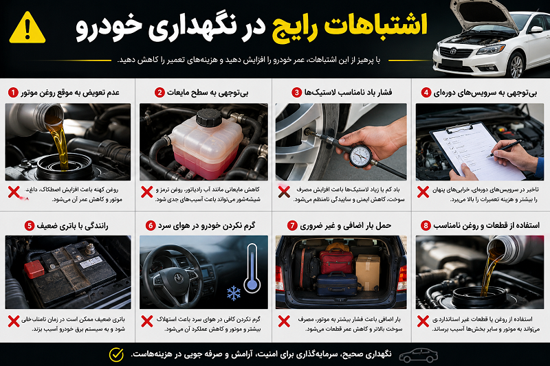 اشتباهات رایج در نگهداری خودرو